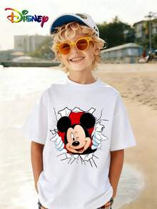 Kids' Disney Mickey Mouse Double-Sided T-Shirt, Featuring Breakthrough Mickey On Front And Mickey Body Print On Back, White Cotton Short Sleeve Tee - White - View 2