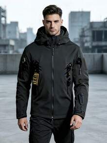 Tactical Military Jacket Made Of Soft Shark Skin - Black - View 3