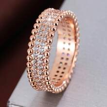 1pc Minimalist Geometric Beaded Edge Design Double Row Cubic Zirconia Women Ring - Multicolor - View 3