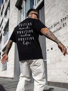 Hombres Camiseta con estampado de letra - Negro - Ver 3