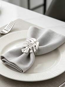 1-12pcs Silver Metal Turtle Leaf Napkin Rings, Suitable For Room Decor, Dining Table Decor, Home Decor - Multicolor - View 12