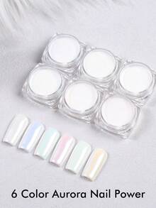 6 Colores Polvo de Uñas Blanco con Efecto Espejo Metálico, Polvo de Uñas Blanco Mágico Aurora Lunar para Arte de Uñas, Esmalte de Gel, Polvo de Hadas Iridiscente para Manicura - Multicolor - Ver 3