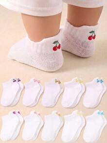 5/10 Pairs Random Baby Ankle Socks, Colorful Cherry And Heart Print Socks, Socks For Girls, Baby Stuff, Toddlers, Newborns, Funny Socks, Gift - Multicolor - View 2