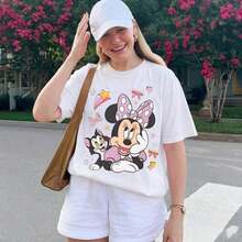 Minnie Mouse And FigaroShirt, Minnie Tee, Retro Minnie Graphic, ComfortColors Disney Top, Cute Disney Cat Gift Disney Oversized T-Shirt - trắng - Xem 6