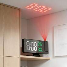 Multifunctional LED Digital Electronic Alarm Clock With Temperature & Humidity, Projection Clock, 180° Rotation, USB Powered, Suitable For Home, Office, Bedroom, Living Room Decor - White Light - View 4