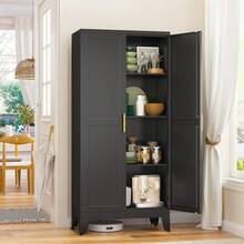 Metal Storage Cabinet With 2 Doors And 3 Adjustable Shelves, Black Kitchen Pantry For Food, Utility Cabinet For Laundry Room, Cupboard - Black - View 1
