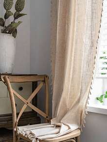 MineLain 1pc Boho Plain Color Linen Tassel Window Curtain, Semi-Blackout Washable Rod Pocket Curtain Panel For Room Divider, Kitchen, Easy Install, Home Decor For Bedroom, Study, Balcony, Living Room, Bay Window - Apricot - View 24