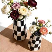 Stylish Striped Ceramic Vase - Ideal For Living Room Decor, Perfect New Home Or New Year Gift (No Flowers), Ceramic Vase Decor|Striped Ceramic Vase|Decorative Knot Design, Ceramic Vase Decorations - Checkered Bottle - View 7