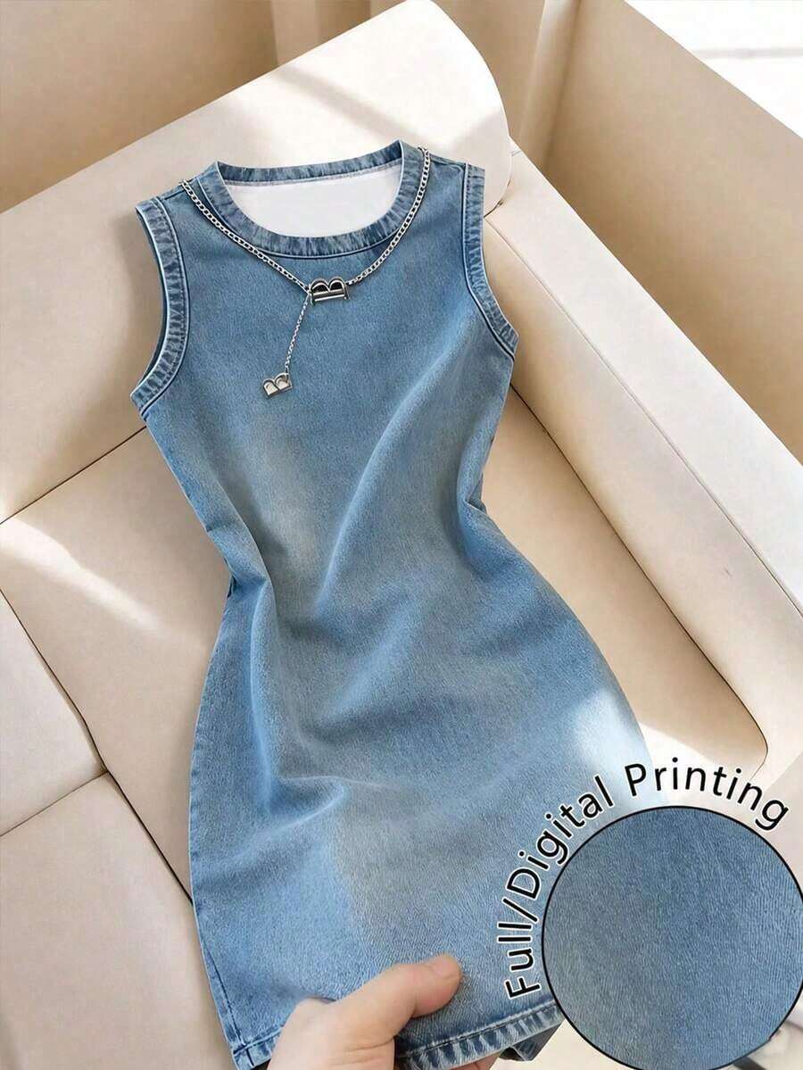 Vestido mini de fiesta con cuello redondo de moda para citas - Multicolor - Ver 1