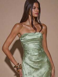 Vestido de fiesta con pliegues en jacquard verde, elegante para fiestas, eventos de cóctel, ocasiones formales, vestidos de dama de honor, mini vestidos de cumpleaños - Verde - Ver 7
