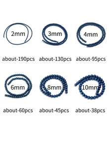 1 Strand 2/3/4/6/8/10mm Approx. 38-180pcs Blue Round Hematite & Black Tourmaline Drilled Spacer Beads For Handmade Bracelets, Necklaces, Earrings, Jewelry, Shoe Decor, Clothing Accessories, Non-Magnetic - Electroplating Blue - View 7