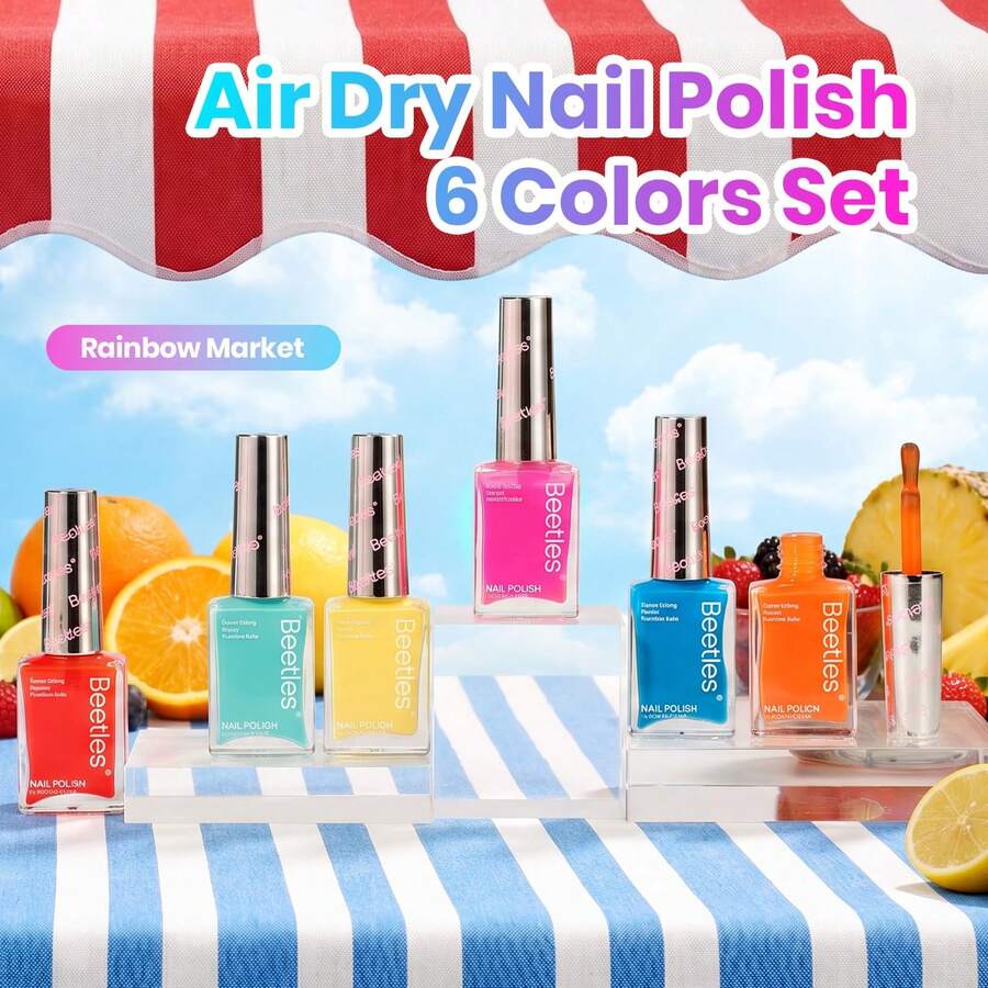 Beetles 6 Colors 7.5ml/0.25 Fl Oz Nail Polish Set - Love In Echo Quick Dry Spring Formula, Salon Long Lasting DIY Pastel Nail Art Gifts For Women - 6 Colors Rainbow Sugar - 查看 1