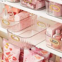 1/3/6pcs Plastic Desktop Storage Box With Built-In Handle And Lid, Multi-Compartment Design, Decorative Art Style Storage Box, Suitable For Cosmetics/Bedroom Essentials/Office Supplies, Perfect Gift For Mother's Day/Christmas/Back To School, Storage Basket - Multicolor - View 4