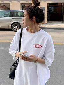 Women's Y2K Vintage Graphic T-Shirt - Loose Fit, Casual Non-Stretch T-Shirt For Everyday Wear In Spring/Summer/Autumn - Stylish Women's Clothing Collection - 白色 - 查看 7