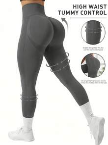 Quần tập yoga liền mạch dành cho nữ - Dáng ôm, nâng mông, định hình vòng ba, quần legging tập yoga thể thao - Màu xám đen - Xem 1