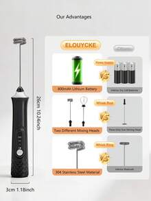 Multifunctional USB Rechargeable Handheld Milk Frother, With 2 Detachable Milk Frothing Heads, 3-Speed Electric Coffee Mixer, Detachable Stainless Steel Milk Frothing Whisk Suitable For Latte, Cappuccino, Matcha, Egg - Multicolor - View 3