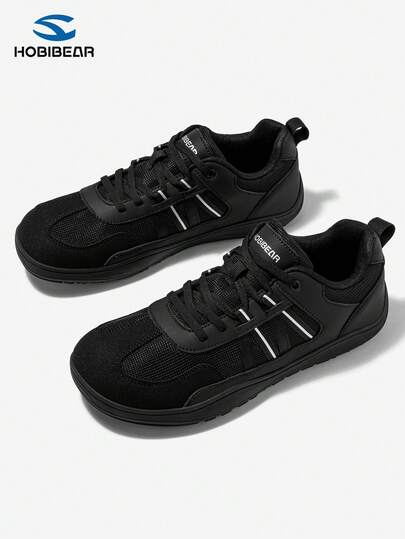 HOBIBEAR Men's Breathable Mesh Black Sneakers, Casual Lace-Up Sports Shoes, Comfortable All-Day Walking Footwear