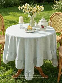 1pc Blue Plaid Tablecloth With Skirt, Fresh Style, Suitable For Daily Home Tabletop Decoration - Baby Blue - View 10