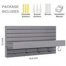 Decorative Key Holder For Wall With Shelf, Entryway Shelf With Hooks Holds Leashes, Jackets And Glasses Sturdy Keyholder Entrance Hanger With Mounting Hardware - Gray - View 7