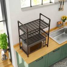 Rak Oven Microwave Satu/Dua Lapis, Produk Terlaris, Kombinasi Rangka Logam + Pembatas Plastik, Kokoh & Ringan, Dirancang Khusus untuk Menampung Oven Ganda, Menyediakan Ruang Penyimpanan Microwave, Pengait untuk Menggantung Peralatan Dapur Kecil, Memaksimalkan Penyimpanan Vertikal, Perakitan Mudah Tanpa Alat, Desain Minimalis Menghemat Ruang, Cocok untuk Penggunaan Sehari-hari di Dapur Rumah Tangga, Keluarga Sibuk, Bahan Tahan Minyak Mudah Dibersihkan - Hitam - View 8