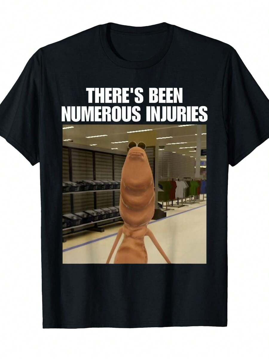 Camiseta casual de manga corta con cuello redondo | Marcus The Worm tiene muchos personajes con detalles de heridas, lo que lo hace perfecto para ropa casual, ropa para todas las estaciones, diseños divertidos y estampados duraderos. - Negro - Ver 1