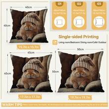 4pcs/1pc Cute Rabbit Pattern Pillow Cover, Single-Sided Printed Cushion Cover, Suitable For Living Room, Bedroom, Home Decor, All Seasons - Multicolor - View 3