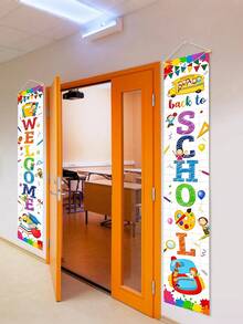 2pcs-70in*11in Welcome Back To School Decorations-Back To School Porch Sign First Day Of School Hanging Banners Flags Sign Backdrop Welcome Or Ready To Learn Porch Sign For Kindergarten Pre-School Primary High - Multicolor - View 2