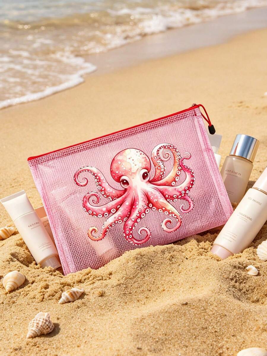 Multi-Functional Cosmetic Storage Bag With Pink Floral Letters A-Z, Large Capacity Travel Pouch, Suitable For Toiletry And Cosmetics,Medicine Storage Bag,Lipstick Bag, Coin Purse, Lightweight Foldable Storage Bag,Cosmetic Bag, Decorated With Floral Patterns And Letter Designs, Perfect For Daily Use And Organizing Makeup - Multicolor - View 1