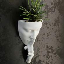 Wall-Mounted Face Planter, Unique Human Head Succulent Hanging Pot, Creative Plastic Wall Decor, Suitable For Indoor Plants, Abstract "Shh" Design, Suitable For Living Room, Bedroom And Office - A - View 2