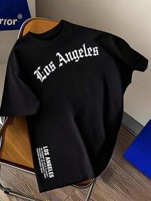 Men's Short-Sleeved T-Shirt With Custom Los Angeles Slogan Print, Made Of Comfortable And Breathable Fabric, Perfect For Summer - Black - View 7