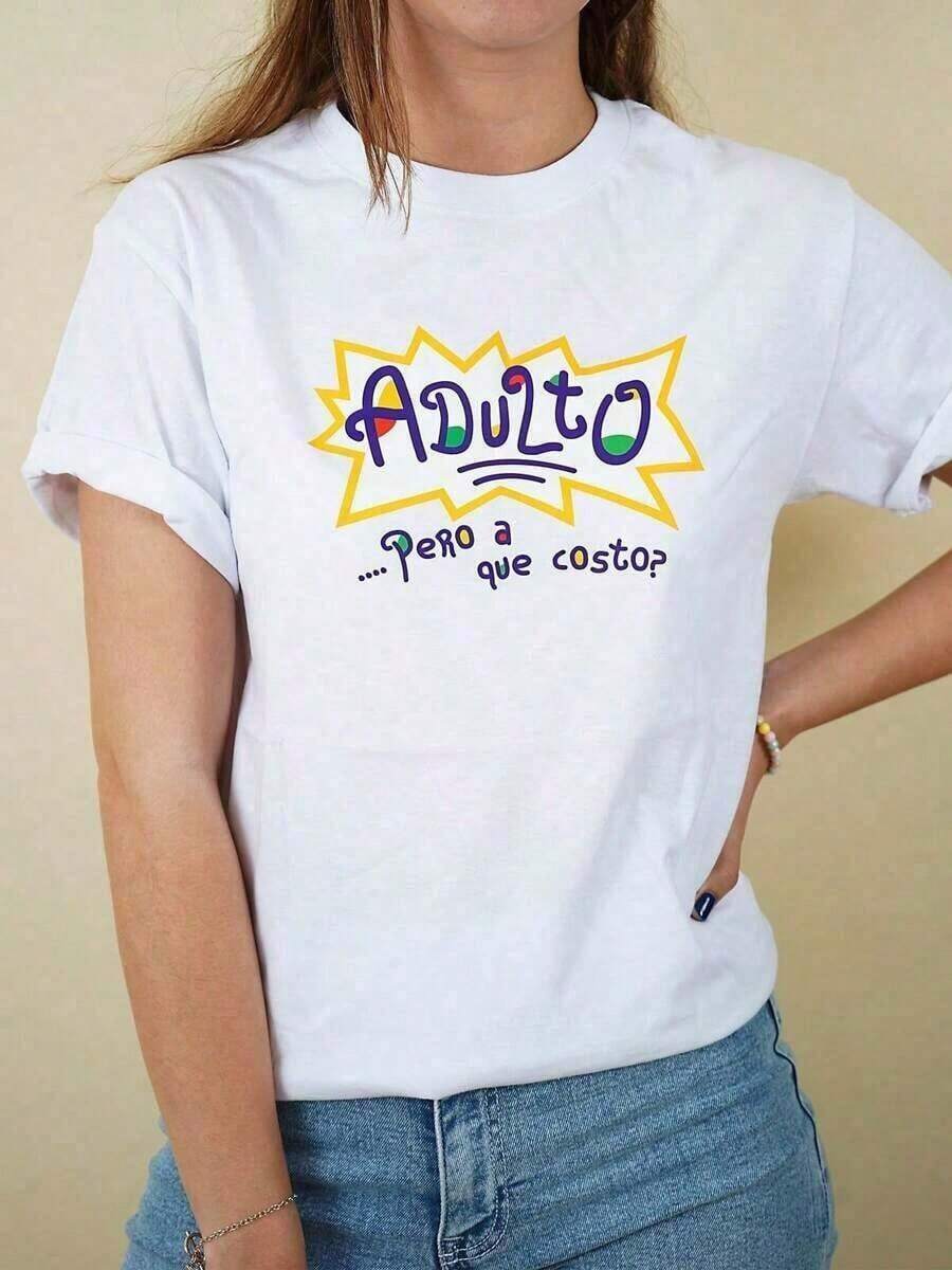 Camiseta de algodón con estampado ya no quiero ser adulto casual de moda para mujer - Blanco - Ver 1
