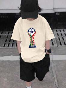 Boys' Short Sleeve Cotton T-Shirt With 2026 World Cup Trophy And Flag Print, For World Cup Matches/Daily Fan Wear WEOH - 灰色 - 查看 2