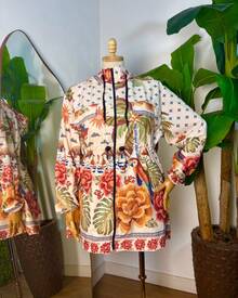 Plus Size Printed Windbreaker Jacket, Plus Size Parka, Nylon Blouse - 12 - View 2