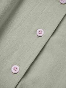 Vestido camisero de algodón y lino de unicolor y manga corta para mujer - verde menta - Ver 4