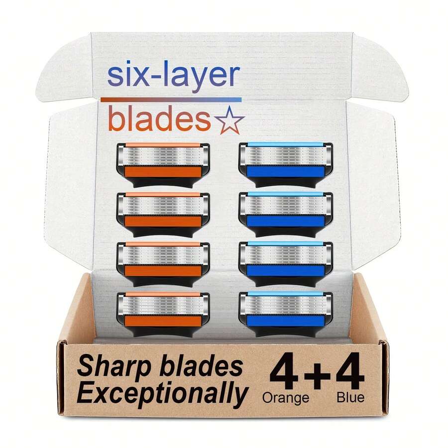 Fusion 5 Men's Manual Razor Set, 6-Blade, 2 Colors Available, Reusable Blades, Smooth Shaving Experience, Easy To Clean, Metal Razor Replacement Parts Suitable For Beard, Mustache, Armpit Hair And Leg Hair Trimming