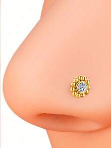 VJS 4pcs Fashionable Personalized Inlaid Different Size Round Cubic Zirconia Nose Studs, Pierced Nose Rings - Sunflower Style - View 2