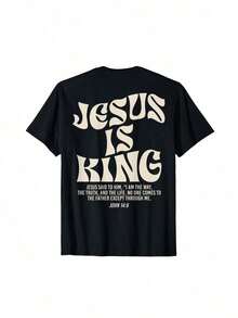 [Free 3-Day Delivery]Jesus Is King Bible Verse John 14:6 Christian Religious God T Shirt Cotton Short Sleeve Tee Shirt - 黑色 - 查看 1