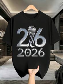 1 Piece, Men's And Women's World Cup Short Sleeve Soccer T-Shirt, Couple's T-Shirt, Versatile Men's Crew Neck T-Shirt, Comfortable, Soft And Comfortable Fabric, Very Suitable For Sports, Daily Wear, Outdoor Wear, A Gift For Family. - 黑色 - 查看 7