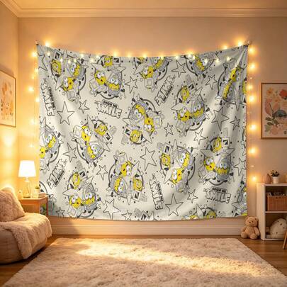  MINISO Despicable Me Minions Wall Tapestry, Cute Star Themed Allover Print On Light Background, Soft Lightweight Fabric For Bedroom Living Room And Dorm Decor