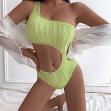 New Sexy Textured Fabric Cutout One-Piece Swimsuit 2026 - Green - View 2