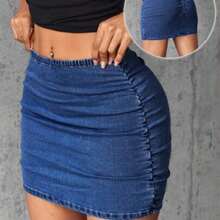 YijiaNvz  Tall Minifalda vaquera plisada, versátil y casual para citas y salidas de mujeres - Azul - Ver 1