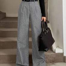 Tall Pantalones elegantes con pliegues y bolsillos de mujer gris para maestras, pantalones grises de cintura alta, pernera ancha, sueltos y holgados, para primavera, verano y otoño, pantalones anchos y holgados para mujeres profesionales de negocios - Marrón - Ver 2