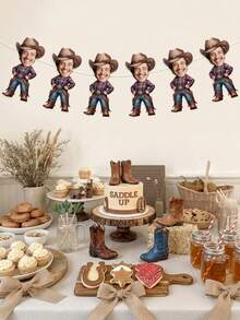 4/8/12pcs Custom Photo Cowboy Banner, Personalized Face Bunting, Rustic Western Wild West Garland, Men's Cowboy/Rodeo Themed Birthday Party Banner, Country/Rodeo Celebration Decor - Multicolor - View 7