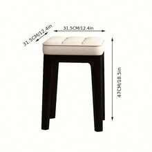 1pc Solid Wood Button Tufted Square Stool, Soft Padded Ottoman Stool, Modern Minimalist Vanity Chair, Multi-Functional Entryway Shoe Bench, Suitable For Living Room Bedroom Home Furniture - Beige - View 12