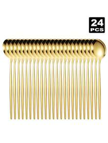2/6/12pcs Gold Stainless Steel Flatware Set, Including Soup Spoons & Dessert Spoons, Suitable For Home, Kitchen Or Restaurant, Dishwasher - Gold - View 8