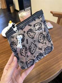 SANRIO Túi mỹ phẩm lưới Hello Kitty, túi đựng đồ trang điểm khóa kéo trong suốt dễ thương có mặt dây chuyền xương, túi đựng đồ trang điểm dung tích lớn, túi trang điểm chống ô nhiễm, túi đựng đồ vệ sinh cá nhân du lịch dễ thương cho bé gái và phụ nữ - Nhiều màu - Xem 11