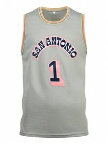 Atonmore 1pc Gray Embroidered Sleeveless Basketball Jersey, Men's Casual Sports Sweatshirt - Grey - View 2