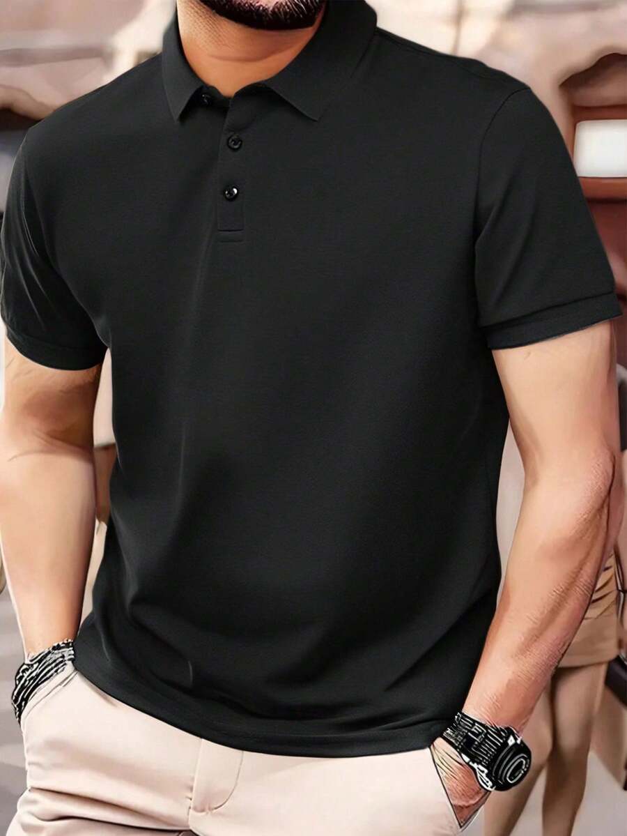 男士短袖 Polo 衫 - 運動高爾夫風格 - 黑色 - 查看 1