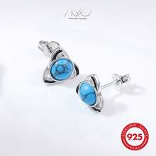 1 pieza Pendiente vintage personalizado de plata 925, incrustado con turquesa verde y nudo celta de resina, adecuado para uso diario casual, regalo y combinación de atuendos de moda - Plateado - Ver 5