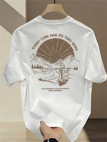 Camiseta de Manga Corta Estampada de Marca de Moda  Hombres en Verano, Cotton Pesado, Estilo Coreano y Japonés, Tops Versátiles Hombres - Blanco - Ver 5